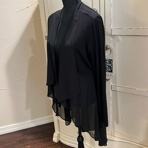 Logo dressy black sheer high low cardigan